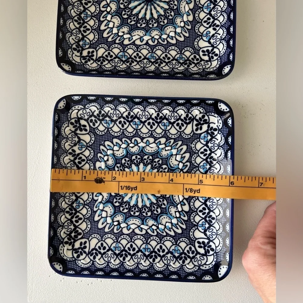 Pottery Barn Baja Appetizer Plate Set of 2 |Handpainted Blue on White